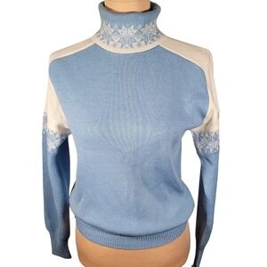 Vintage 80s Ossi Fair Isle Blue White Snowflake Turtleneck L Nordic Gaper Day
